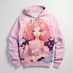 Pink Graphic Zip Up Hoodie